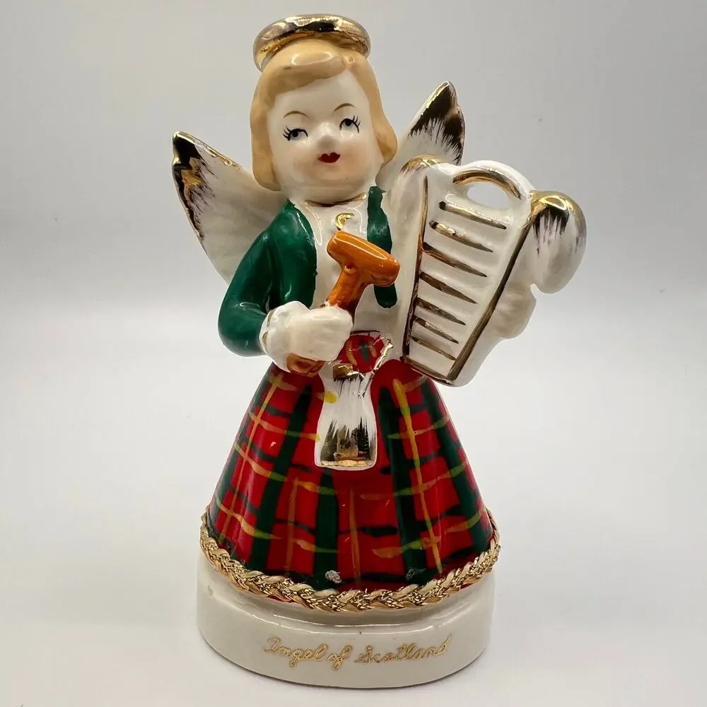 Vintage 50s Art Gift Angel Of Scotland Figurine Porcelain Girl 1958 Japan 4.25